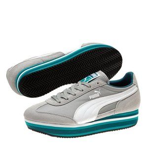 PUMA | Limestone Gray & White Platform Sneaker  PUMA SF77 Women's 9.5